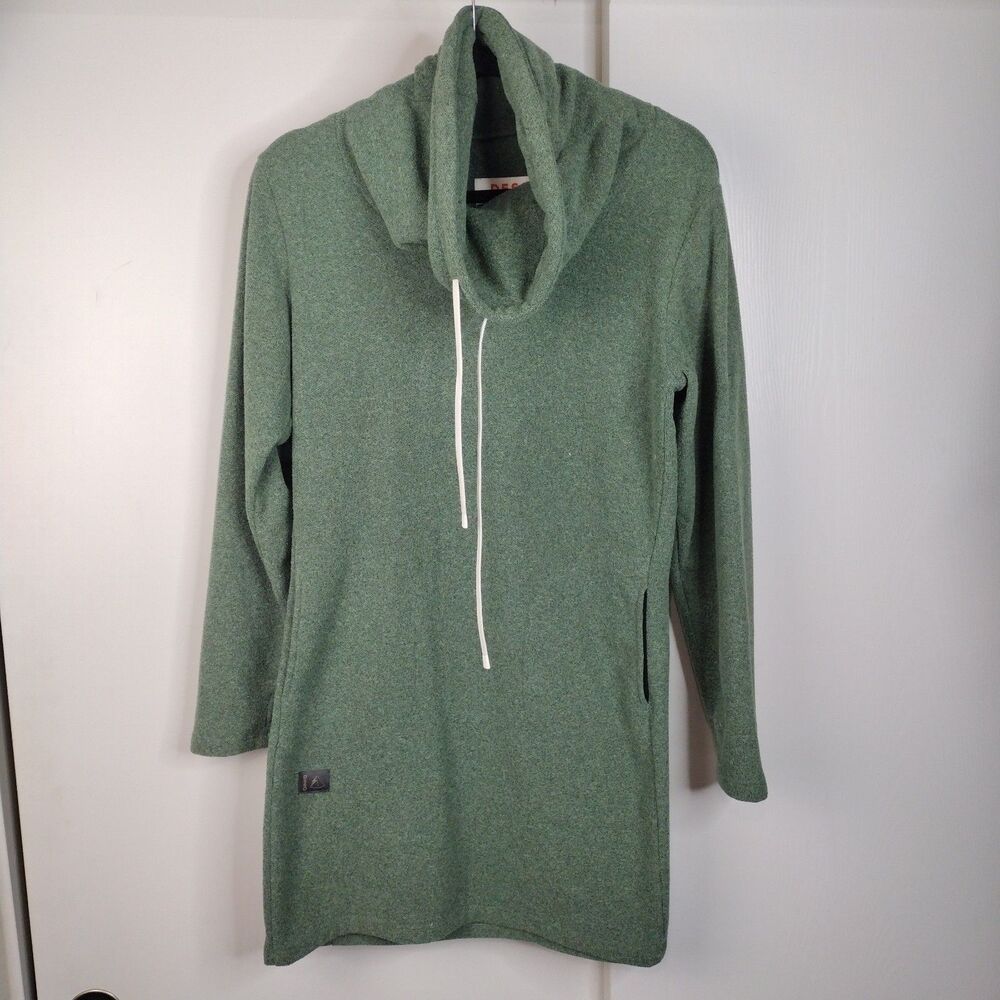 Deso Supply Co Velma Fleece Dress Funnel Neck with Drawstring Green Size L